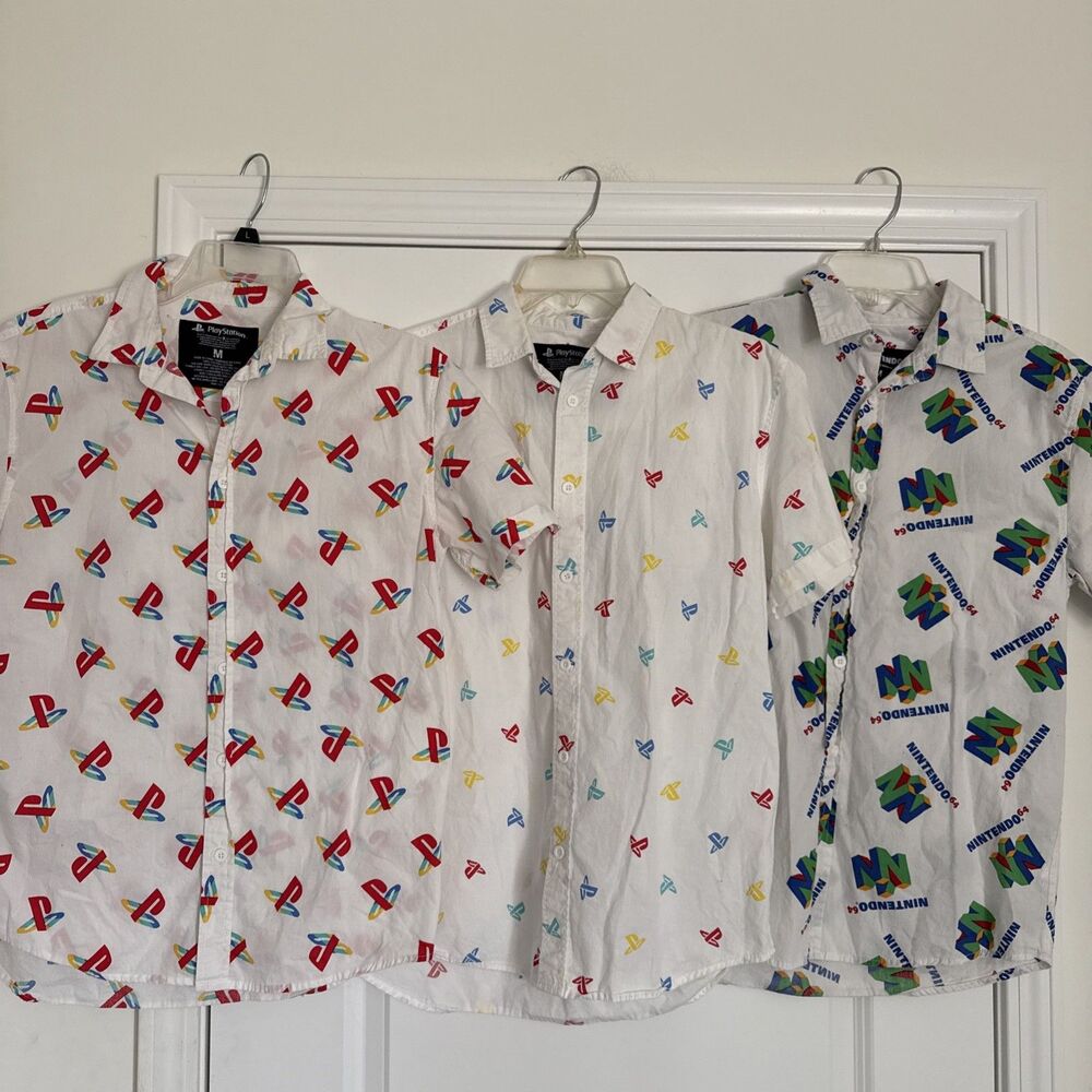 Lot of 3 Playstation Nintendo 64 MEDIUM Graphic Button-Down Shirts